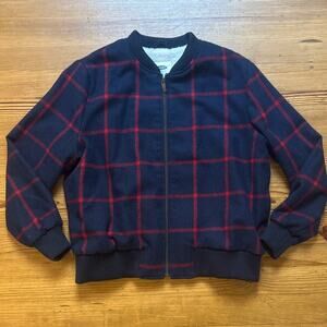 Old Navy blue red plaid wool blend fleece sherpa lined zip bomber jacket SIZE XL